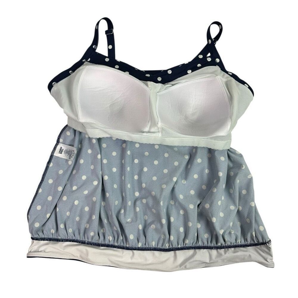 Lands’ End Blouson Navy & White Dot Tankini Top size 2X - Picture 5 of 7